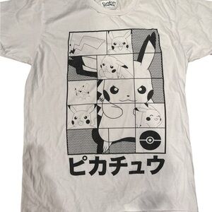 Pokémon Pikachu Graphic T-Shirt Black & White Manga Style Japanese Text Size M